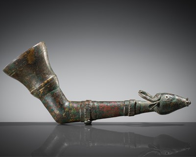 Lot 374 - A WESTERN ASIATIC BRONZE ‘BULL’ RHYTON, CIRCA 1ST MILLENNIUM BC