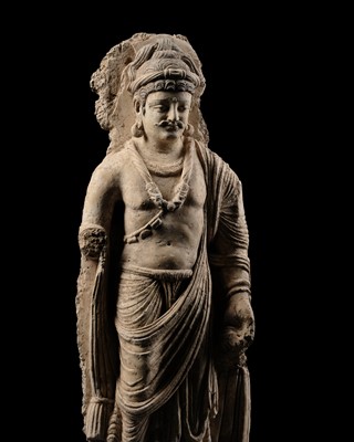 AN IMPORTANT STUCCO FIGURE OF MAITREYA, ANCIENT REGION OF GANDHARA, 3RD-5TH CENTURY