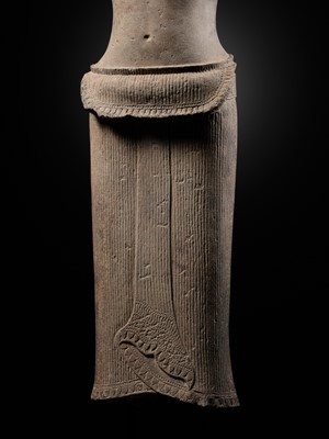 Lot 257 - A SANDSTONE FIGURE OF LAKSHMI, ANGKOR WAT STYLE, ANGKOR PERIOD