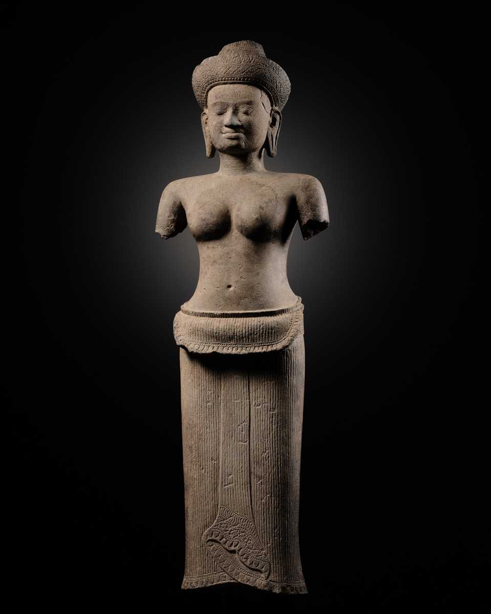 Lot 257 - A SANDSTONE FIGURE OF LAKSHMI, ANGKOR WAT