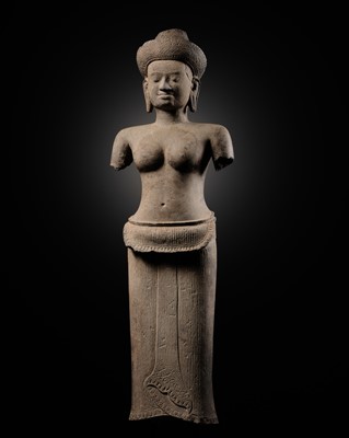 Lot 257 - A SANDSTONE FIGURE OF LAKSHMI, ANGKOR WAT STYLE, ANGKOR PERIOD