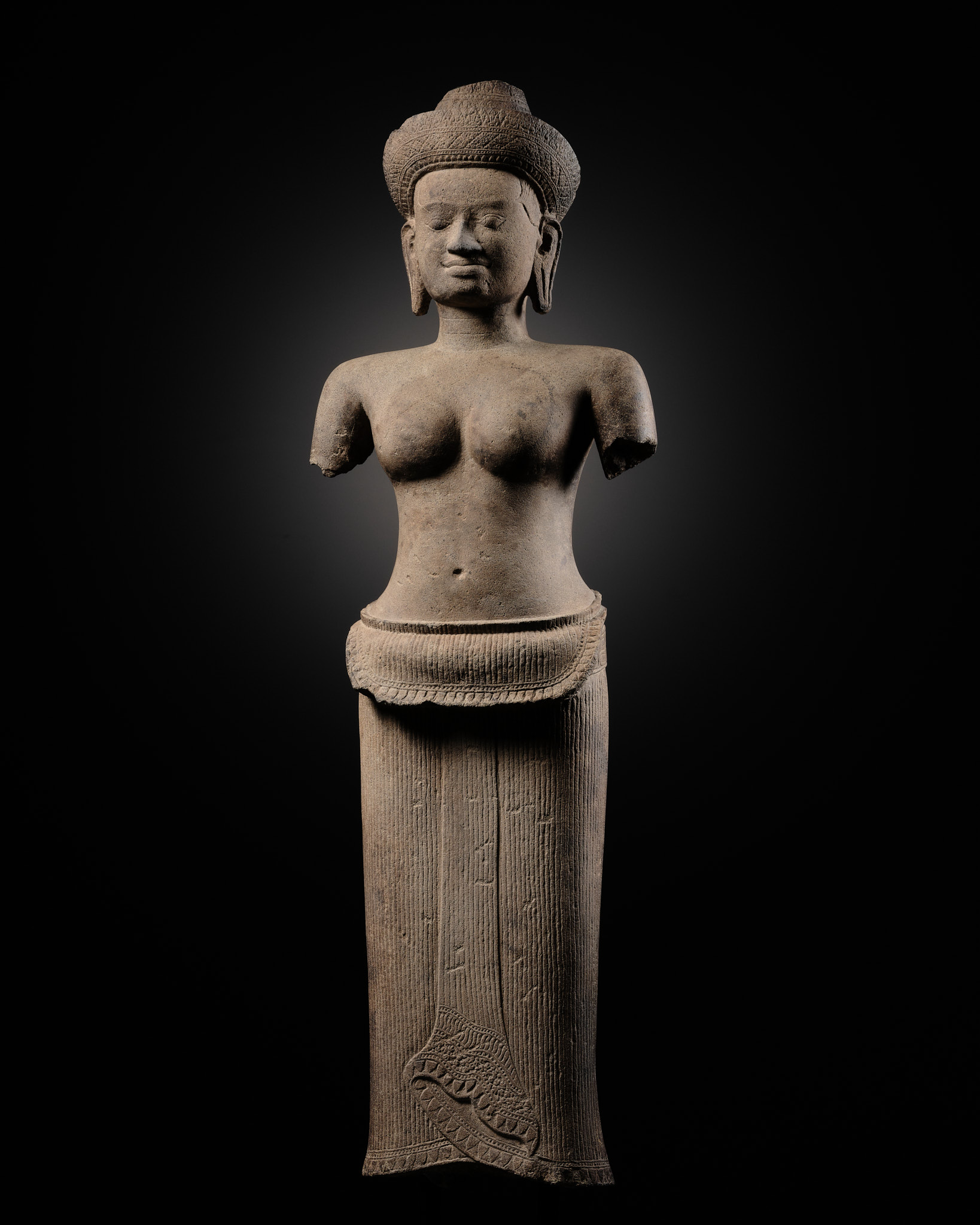 Lot 257 - A SANDSTONE FIGURE OF LAKSHMI, ANGKOR WAT