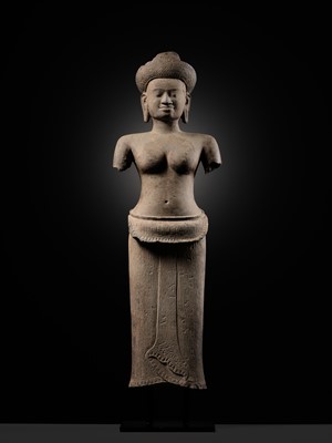 Lot 257 - A SANDSTONE FIGURE OF LAKSHMI, ANGKOR WAT STYLE, ANGKOR PERIOD