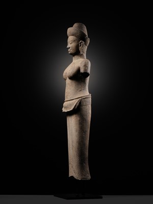 Lot 257 - A SANDSTONE FIGURE OF LAKSHMI, ANGKOR WAT STYLE, ANGKOR PERIOD