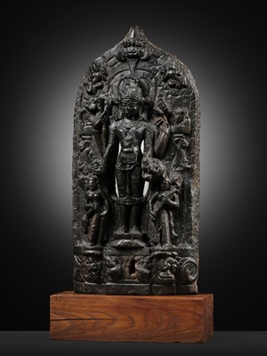 Lot 624 - A BLACK STONE STELE OF VISHNU, PALA PERIOD