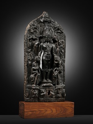 Lot 624 - A BLACK STONE STELE OF VISHNU, PALA PERIOD