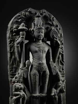 Lot 199 - A SCHIST STELE OF VISHNU, PALA PERIOD, 10TH-12TH CENTURY