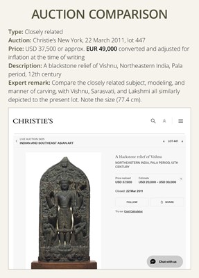 Lot 199 - A SCHIST STELE OF VISHNU, PALA PERIOD, 10TH-12TH CENTURY