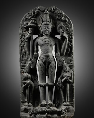 Lot 199 - A SCHIST STELE OF VISHNU, PALA PERIOD, 10TH-12TH CENTURY