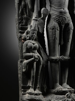 Lot 199 - A SCHIST STELE OF VISHNU, PALA PERIOD, 10TH-12TH CENTURY
