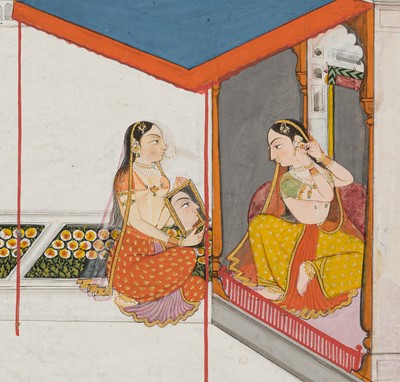 Lot 644 - AN INDIAN MINIATURE PAINTING FROM A RAGAMALA SERIES DEPICTING THE VILAVAL RAGAINI, DECCAN, HYDERABAD, 18TH CENTURY