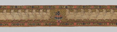 Lot 643 - A LARGE PICCHVAI DEPICTING KRISHNA AS SHRI NATHJI AT GOPASHTAMI, NATHDWARA