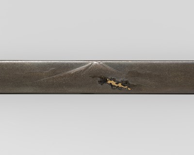 Lot 633 - JOKA: A RARE LACQUERED SHIBUICHI KOZUKA DEPICTING MOUNT FUJI, AFTER KANO TAN'YU