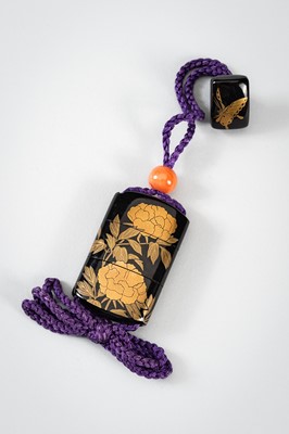 Lot 254 - KANYAMA: A MINIATURE TWO-CASE LACQUERED TORTOISE SHELL INRO