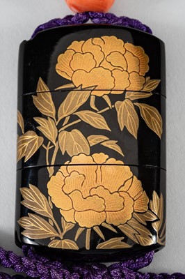 Lot 254 - KANYAMA: A MINIATURE TWO-CASE LACQUERED TORTOISE SHELL INRO