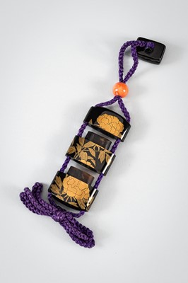 Lot 254 - KANYAMA: A MINIATURE TWO-CASE LACQUERED TORTOISE SHELL INRO