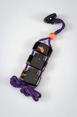 Lot 254 - KANYAMA: A MINIATURE TWO-CASE LACQUERED TORTOISE SHELL INRO