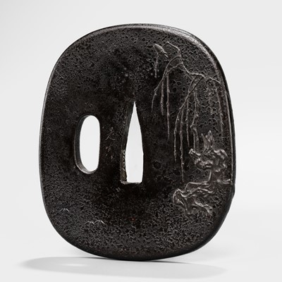 Lot 361 - SHIBATA ZESHIN: A MASTERFUL ‘TROMPE L’OEIL’ LACQUERED WOOD TSUBA