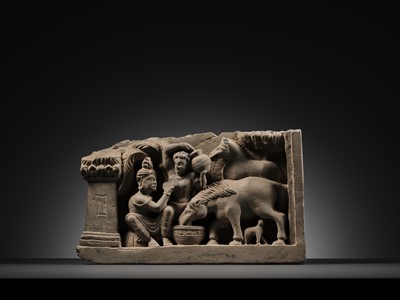 Lot 178 - A SCHIST PANEL DEPICTING THE BIRTH OF SIDDHARTHA’S HORSE KANTHAKA, ANCIENT REGION OF GANDHARA, 2ND-3RD CENTURY