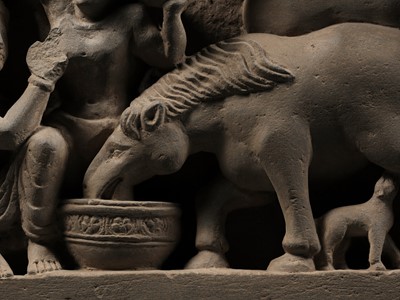 Lot 178 - A SCHIST PANEL DEPICTING THE BIRTH OF SIDDHARTHA’S HORSE KANTHAKA, ANCIENT REGION OF GANDHARA, 2ND-3RD CENTURY