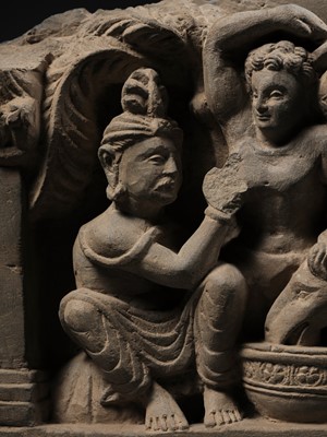 Lot 178 - A SCHIST PANEL DEPICTING THE BIRTH OF SIDDHARTHA’S HORSE KANTHAKA, ANCIENT REGION OF GANDHARA, 2ND-3RD CENTURY