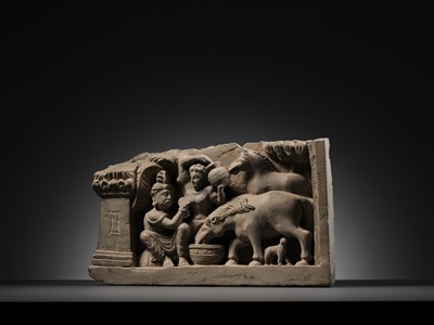 Lot 178 - A SCHIST PANEL DEPICTING THE BIRTH OF SIDDHARTHA’S HORSE KANTHAKA, ANCIENT REGION OF GANDHARA, 2ND-3RD CENTURY