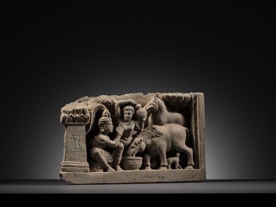 Lot 178 - A SCHIST PANEL DEPICTING THE BIRTH OF SIDDHARTHA’S HORSE KANTHAKA, ANCIENT REGION OF GANDHARA, 2ND-3RD CENTURY