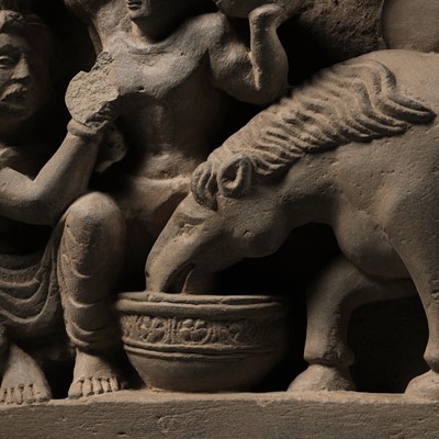 Lot 178 - A SCHIST PANEL DEPICTING THE BIRTH OF SIDDHARTHA’S HORSE KANTHAKA, ANCIENT REGION OF GANDHARA, 2ND-3RD CENTURY
