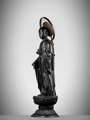 Lot 178 - A FINE AND LARGE BRONZE FIGURE OF JIZO BOSATSU, 18TH CENTURY