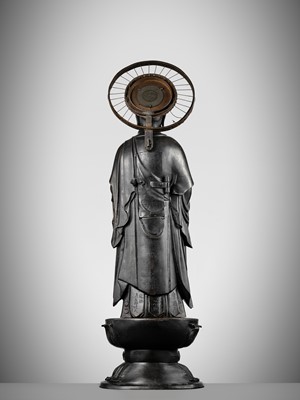 Lot 178 - A FINE AND LARGE BRONZE FIGURE OF JIZO BOSATSU, 18TH CENTURY