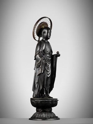 Lot 178 - A FINE AND LARGE BRONZE FIGURE OF JIZO BOSATSU, 18TH CENTURY