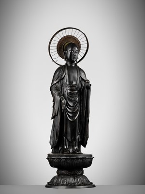 Lot 178 - A FINE AND LARGE BRONZE FIGURE OF JIZO BOSATSU, 18TH CENTURY