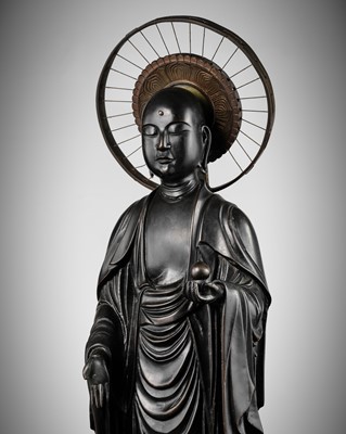 Lot 178 - A FINE AND LARGE BRONZE FIGURE OF JIZO BOSATSU, 18TH CENTURY