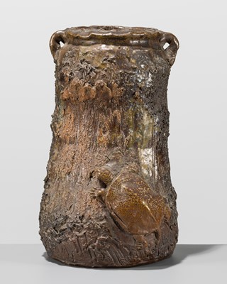 Lot 192 - KYOMITSU: A LARGE BROWN-GLAZED VASE WITH A TORTOISE