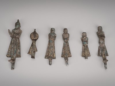 Lot 1045 - A GROUP OF SIX GILT-BRONZE STANDING FIGURES, AYUTTHAYA KINGDOM