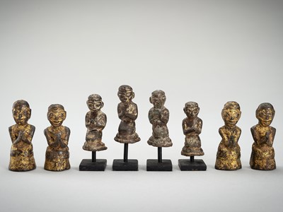 Lot 1084 - A GROUP OF EIGHT BRONZE DEVOTEES, BURMA, 19th CENTURY