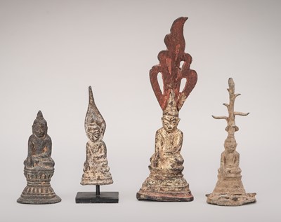 Lot 1077 - A LOT WITH FOUR BURMESE BRONZE FIGURES OF BUDDHA, 17TH - 19TH CENTURY