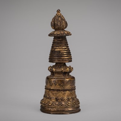 Lot 656 - A GILT BRONZE KADAMPA STUPA, 18TH CENTURY