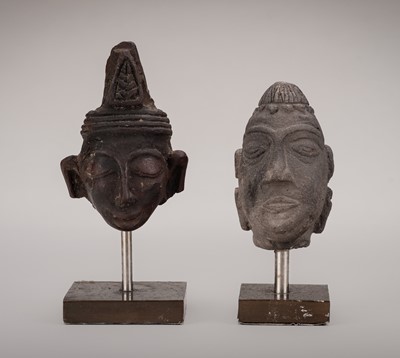 Lot 1044 - A GROUP OF TWO POTTERY HEADS OF BUDDHA, THAILAND, c. 17TH CENTURY