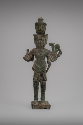 Lot 1025 - A FOLK BRONZE FIGURE OF SADASHIVA, KHMER EMPIRE, c. 14th CENTURY