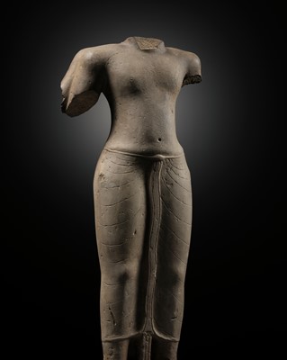 Lot 249 - A SANDSTONE TORSO OF VISHNU, PRE-KHMER PERIOD, 7th CENTURY