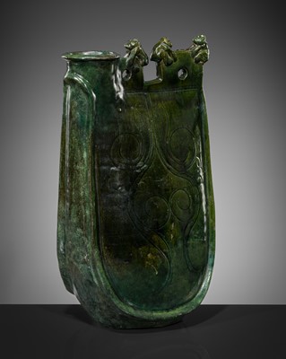 Lot 549 - A RARE GREEN-GLAZED POTTERY FLASK, LIAO DYNASTY