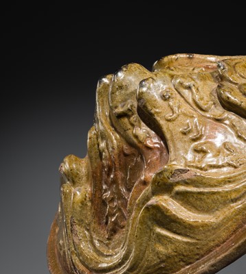 Lot 219 - A GREEN-GLAZED POTTERY ‘HILL’ TRIPOD JAR AND COVER, LIAN, HAN DYNASTY