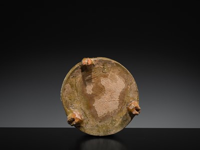 Lot 219 - A GREEN-GLAZED POTTERY ‘HILL’ TRIPOD JAR AND COVER, LIAN, HAN DYNASTY