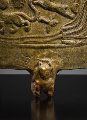 Lot 219 - A GREEN-GLAZED POTTERY ‘HILL’ TRIPOD JAR AND COVER, LIAN, HAN DYNASTY