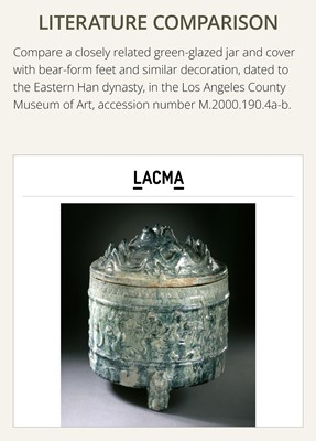 Lot 219 - A GREEN-GLAZED POTTERY ‘HILL’ TRIPOD JAR AND COVER, LIAN, HAN DYNASTY