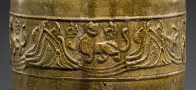 Lot 219 - A GREEN-GLAZED POTTERY ‘HILL’ TRIPOD JAR AND COVER, LIAN, HAN DYNASTY