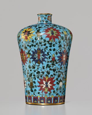 Lot 79 - A GILT-BRONZE AND CLOISONNÉ ENAMEL VASE, MEIPING, MING DYNASTY