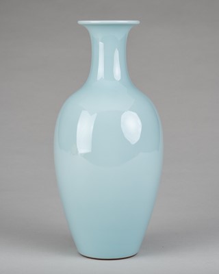 Lot 899 - A CELADON GLAZED PORCELAIN BALUSTER VASE, QIANLONG MARK AND PERIOD