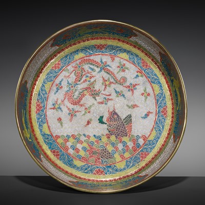 Lot 88 - A ‘DRAGON AND CARP’ CLOISONNÉ BASIN, MING DYNASTY, 16TH-17TH CENTURY